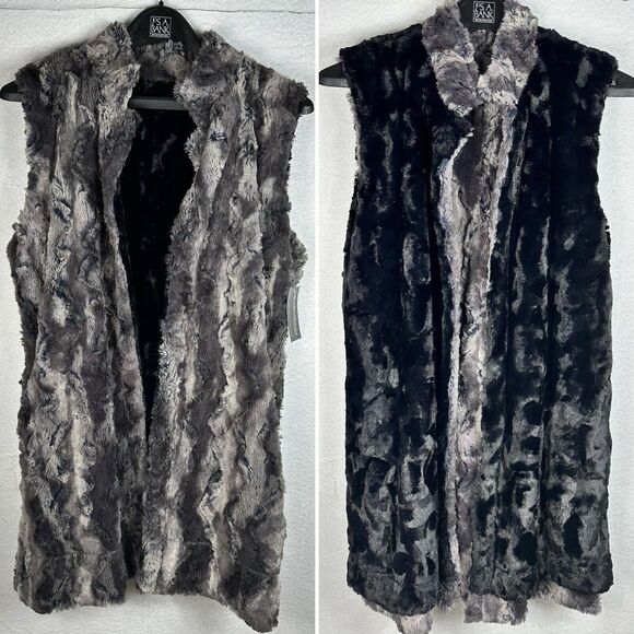 Jackets & Blazers - Pandemonium Mandarine Faux Fur Reversible Gray & Black Vest Womens Small USA‎